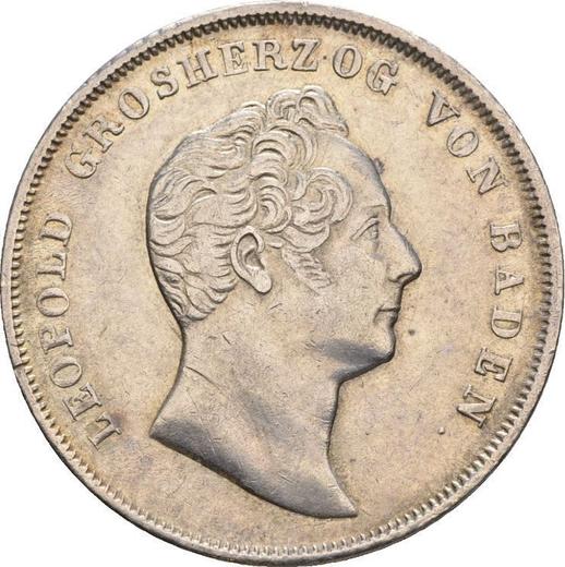 Аверс монеты - 1 гульден 1842 года - цена серебряной монеты - Баден, Леопольд