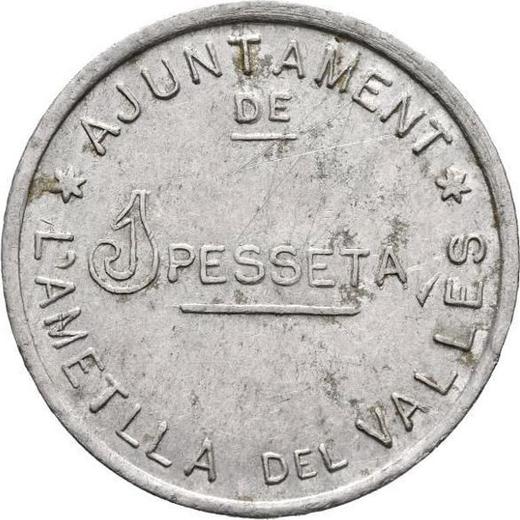 Rewers monety - 1 peseta bez daty (1936-1939) "L'Ametlla del Vallès" Nominał literowy - cena  monety - Hiszpania, II Rzeczpospolita