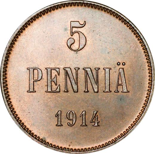 Реверс монеты - 5 пенни 1914 года - цена  монеты - Финляндия, Великое княжество
