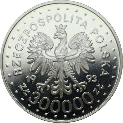 Аверс монеты - 300000 злотых 1993 года MW ET "XXVIII Зимние Олимпийские Игры - Лиллехаммер 1994" - цена серебряной монеты - Польша, III Республика до деноминации