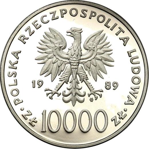 Аверс монеты - 10000 злотых 1989 года MW ET "Иоанн Павел II" Поясной портрет Серебро - цена серебряной монеты - Польша, Народная Республика