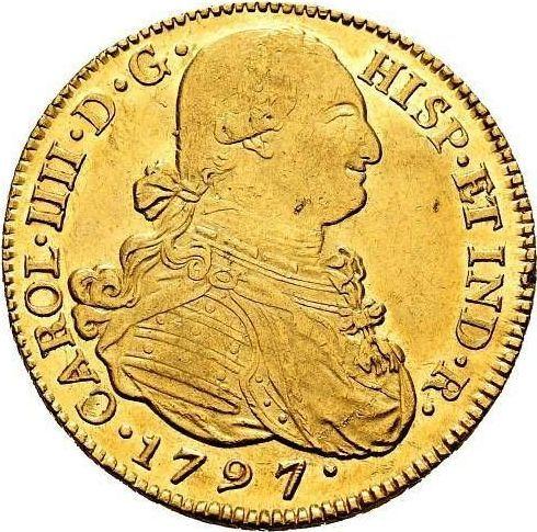 Аверс монеты - 8 эскудо 1797 года P JF - цена золотой монеты - Колумбия, Карл IV