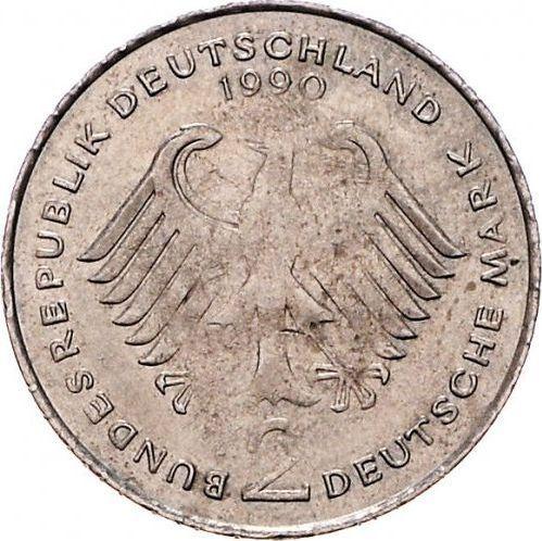 Rewers monety - 2 marki 1988-2001 "Ludwig Erhard" Mała waga - cena  monety - Niemcy, RFN