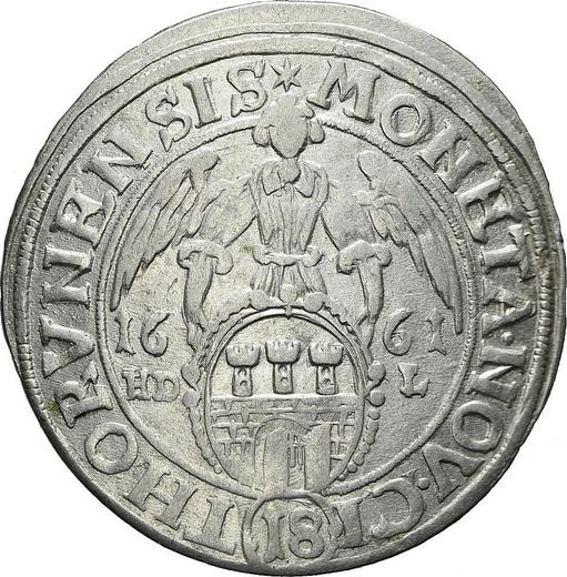 Rewers monety - Ort (18 groszy) 1661 HDL "Toruń" - cena srebrnej monety - Polska, Jan II Kazimierz