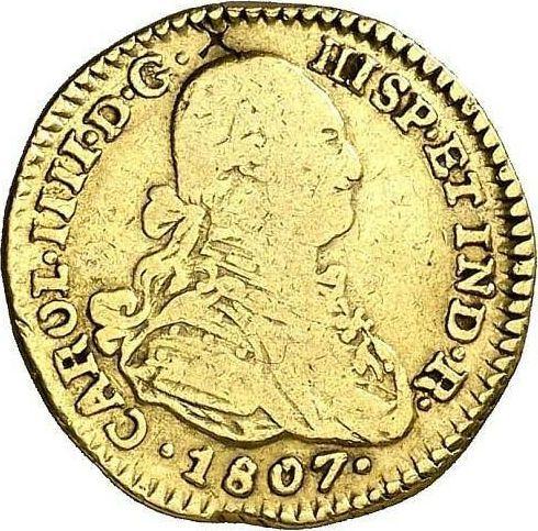 Awers monety - 1 escudo 1807 NR JJ - cena złotej monety - Kolumbia, Karol IV