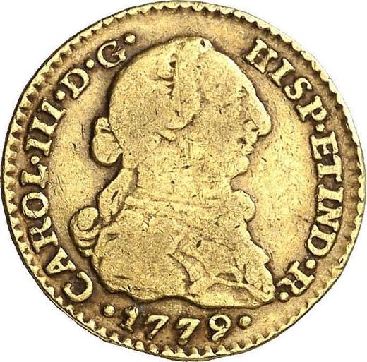 Аверс монеты - 1 эскудо 1779 года NR JJ - цена золотой монеты - Колумбия, Карл III