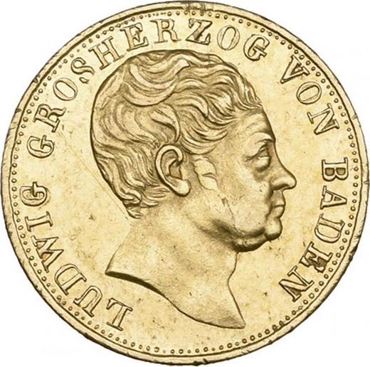 Аверс монеты - 5 гульденов 1819 года - цена золотой монеты - Баден, Людвиг I