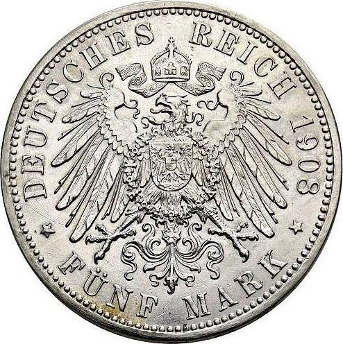 Реверс монеты - 5 марок 1908 года A "Саксен-Веймар-Эйзенах" Йенский университет - цена серебряной монеты - Германия, Германская Империя