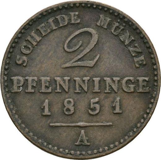 Реверс монеты - 2 пфеннига 1851 года A - цена  монеты - Пруссия, Фридрих Вильгельм IV