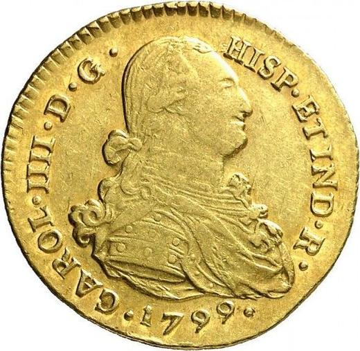 Awers monety - 2 escudo 1799 P JF - cena złotej monety - Kolumbia, Karol IV