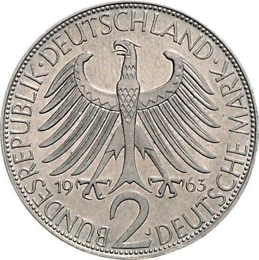 Reverso 2 marcos 1963 J "Max Planck" - valor de la moneda  - Alemania, RFA