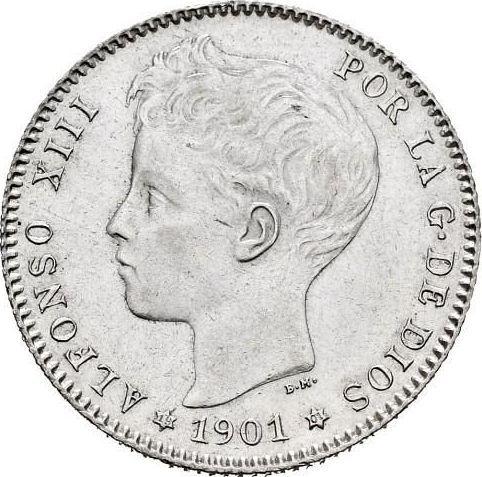 Аверс монеты - 1 песета 1901 года SMV - цена серебряной монеты - Испания, Альфонсо XIII