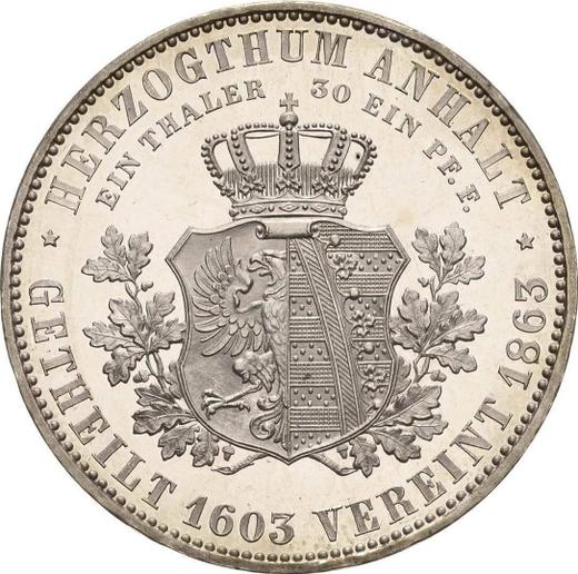 Reverso Tálero 1863 A "Unión de los principados de Anhalt" - valor de la moneda de plata - Anhalt-Dessau, Leopoldo Federico