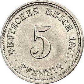 Аверс монеты - 5 пфеннигов 1890 года D "Тип 1890-1915" - цена  монеты - Германия, Германская Империя