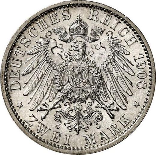 Реверс монеты - 2 марки 1908 года A "Пруссия" - цена серебряной монеты - Германия, Германская Империя