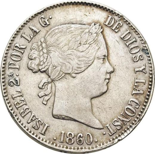 Awers monety - 10 reales 1860 Siedmioramienne gwiazdy - cena srebrnej monety - Hiszpania, Izabela II
