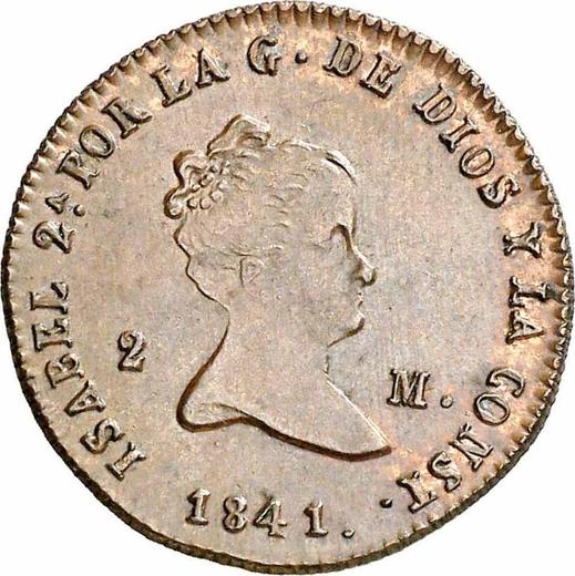 Аверс монеты - 2 мараведи 1841 года J - цена  монеты - Испания, Изабелла II