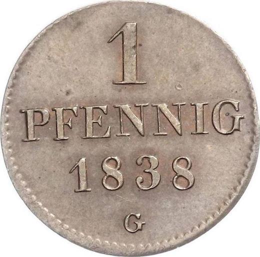 Реверс монеты - 1 пфенниг 1838 года G - цена  монеты - Саксония-Альбертина, Фридрих Август II