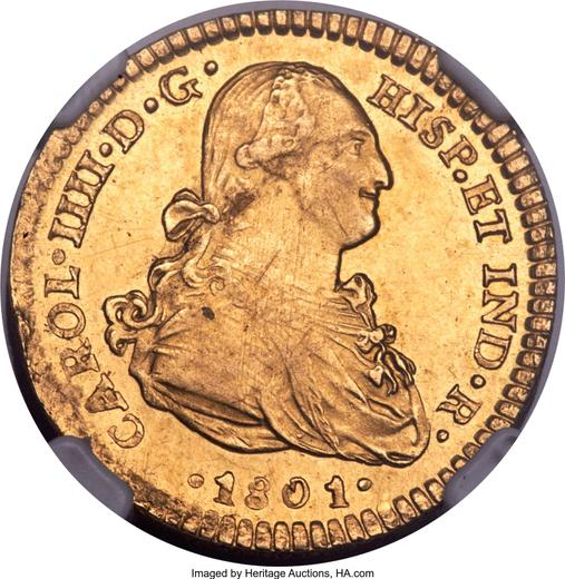 Аверс монеты - 2 эскудо 1801 года Mo FM - цена золотой монеты - Мексика, Карл IV