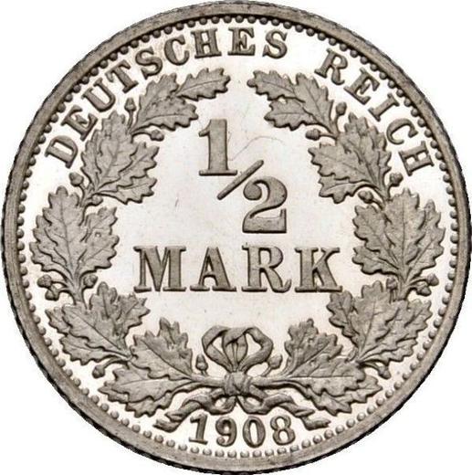 Аверс монеты - 1/2 марки 1908 года G "Тип 1905-1919" - цена серебряной монеты - Германия, Германская Империя