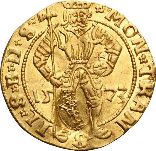 Аверс монеты - Дукат 1577 года "Осада Гданьска" Надчекан - цена золотой монеты - Польша, Стефан Баторий