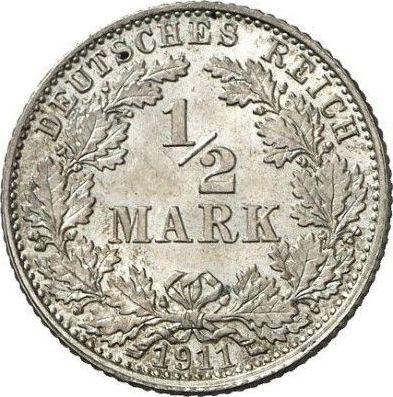 Anverso Medio marco 1911 D "Tipo 1905-1919" - valor de la moneda de plata - Alemania, Imperio alemán