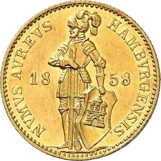 Аверс монеты - Дукат 1858 года - цена  монеты - Гамбург, Вольный город
