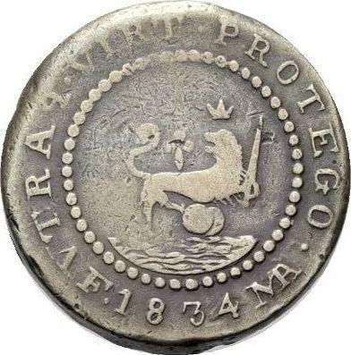 Реверс монеты - 1 куарто 1834 года MA F - цена  монеты - Филиппины, Фердинанд VII