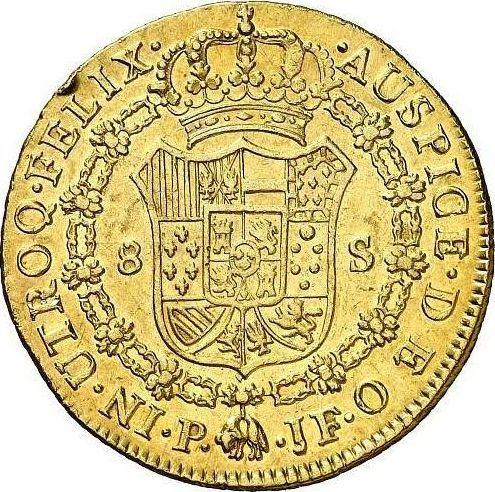 Revers 8 Escudos 1795 P JF - Goldmünze Wert - Kolumbien, Karl IV