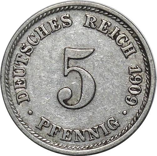 Anverso 5 Pfennige 1909 D "Tipo 1890-1915" - valor de la moneda  - Alemania, Imperio alemán