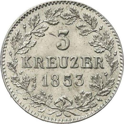 Reverso 3 kreuzers 1853 - valor de la moneda de plata - Wurtemberg, Guillermo I
