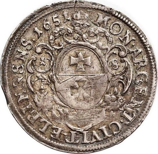 Реверс монеты - Орт (18 грошей) 1651 года WVE "Эльблонг" - цена серебряной монеты - Польша, Ян II Казимир