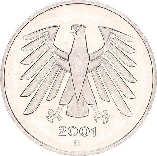 Reverse 5 Mark 2001 G -  Coin Value - Germany, FRG