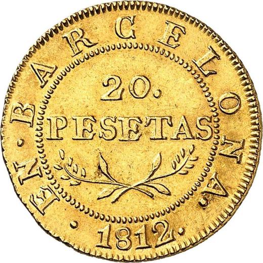 Rewers monety - 20 pesetas 1812 - cena złotej monety - Hiszpania, Józef Bonaparte
