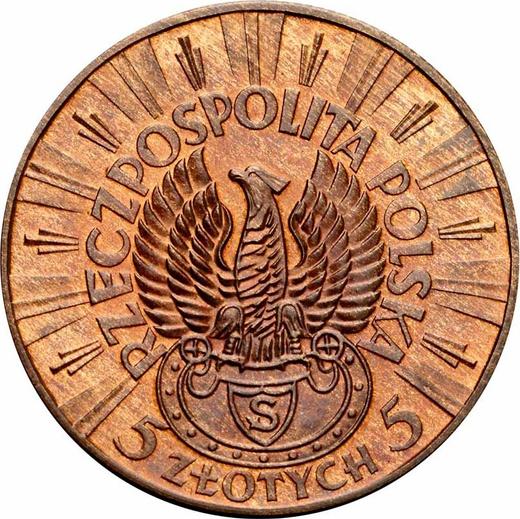 Аверс монеты - Пробные 5 злотых 1934 года "Юзеф Пилсудский" Бронза - цена  монеты - Польша, II Республика