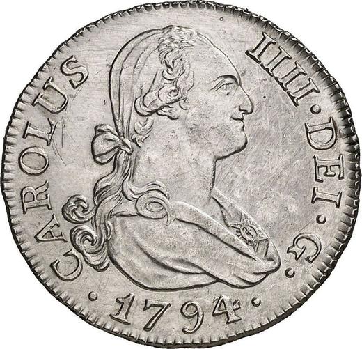 Аверс монеты - 2 реала 1794 года M MF - цена серебряной монеты - Испания, Карл IV