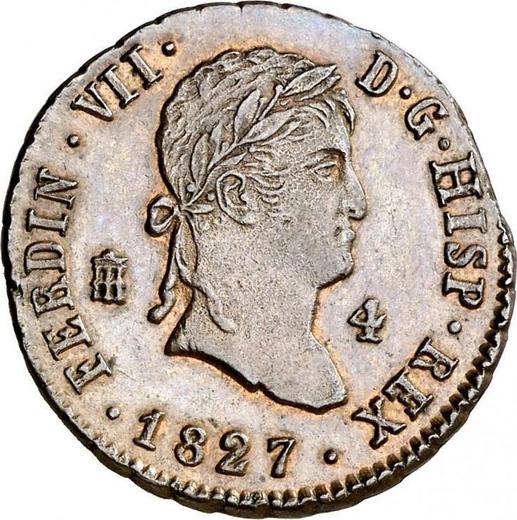 Anverso 4 maravedíes 1827 "Tipo 1816-1833" - valor de la moneda  - España, Fernando VII