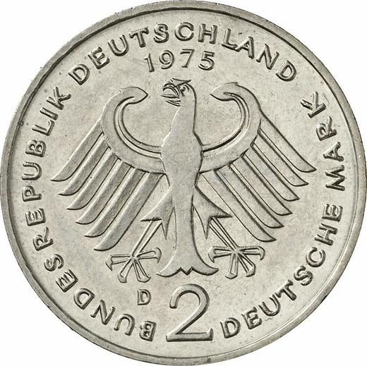 Rewers monety - 2 marki 1975 D "Konrad Adenauer" - cena  monety - Niemcy, RFN