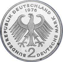 Reverso 2 marcos 1976 G "Konrad Adenauer" - valor de la moneda  - Alemania, RFA