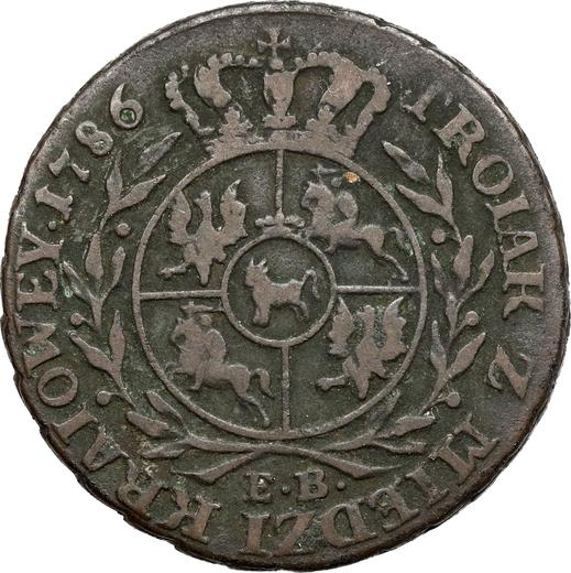Reverso Trojak (3 groszy) 1786 EB "Z MIEDZI KRAIOWEY" - valor de la moneda  - Polonia, Estanislao II Poniatowski