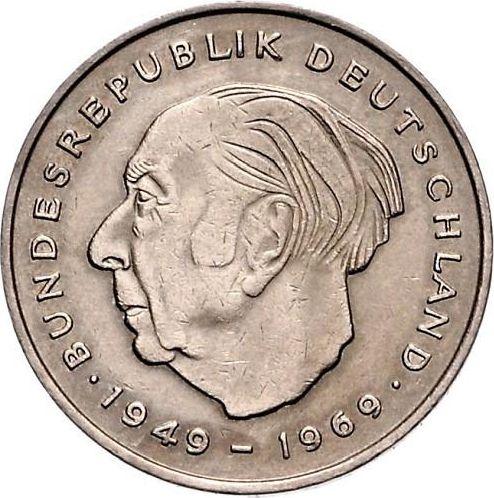 Аверс монеты - 2 марки 1970-1987 года "Теодор Хойс" Немагнитная - цена  монеты - Германия, ФРГ
