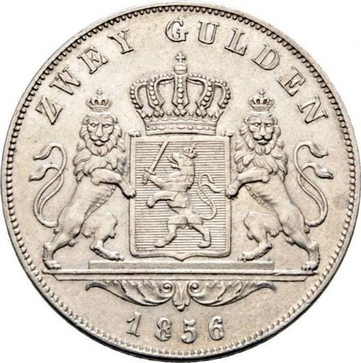 Реверс монеты - 2 гульдена 1856 года - цена серебряной монеты - Гессен-Дармштадт, Людвиг III