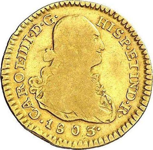 Аверс монеты - 1 эскудо 1803 года P JF - цена золотой монеты - Колумбия, Карл IV