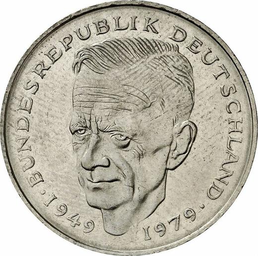 Obverse 2 Mark 1982 J "Kurt Schumacher" -  Coin Value - Germany, FRG
