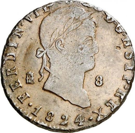 Obverse 8 Maravedís 1824 "Type 1815-1833" Inscription "HSIP" -  Coin Value - Spain, Ferdinand VII