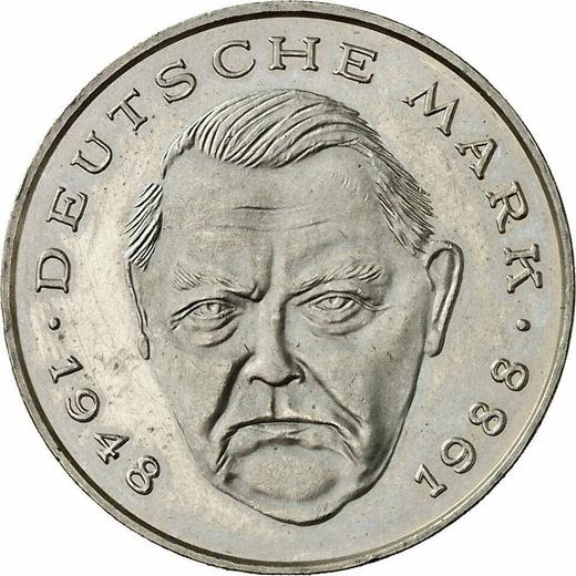 Аверс монеты - 2 марки 1988 года J "Людвиг Эрхард" - цена  монеты - Германия, ФРГ