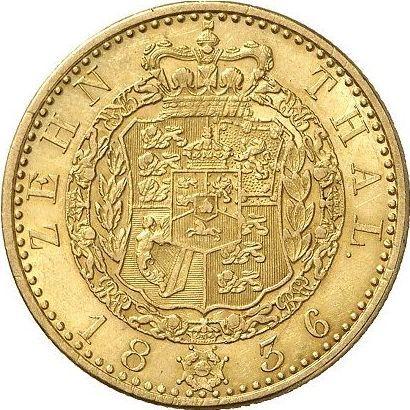 Реверс монеты - 10 талеров 1836 года B - цена золотой монеты - Ганновер, Вильгельм IV
