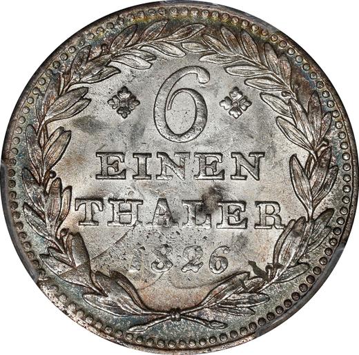 Реверс монеты - 1/6 талера 1826 года - цена серебряной монеты - Гессен-Кассель, Вильгельм II