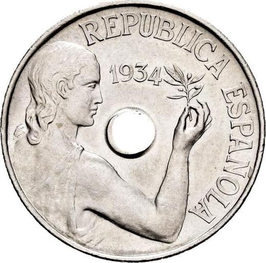 Аверс монеты - 25 сентимо 1934 года - цена  монеты - Испания, II Республика