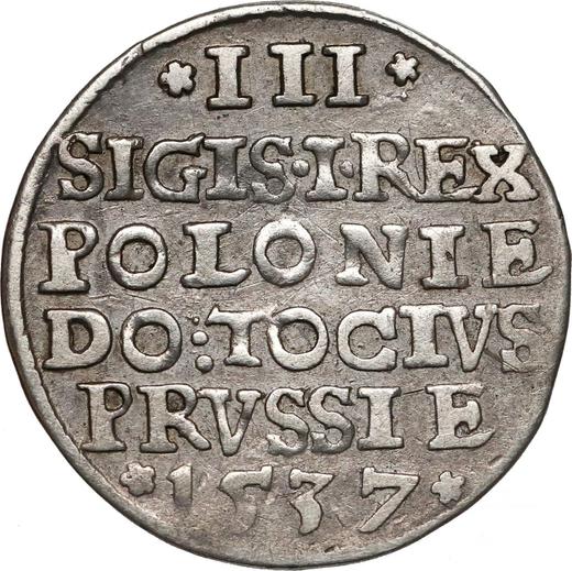 Rewers monety - Trojak 1537 "Elbląg" - cena srebrnej monety - Polska, Zygmunt I Stary